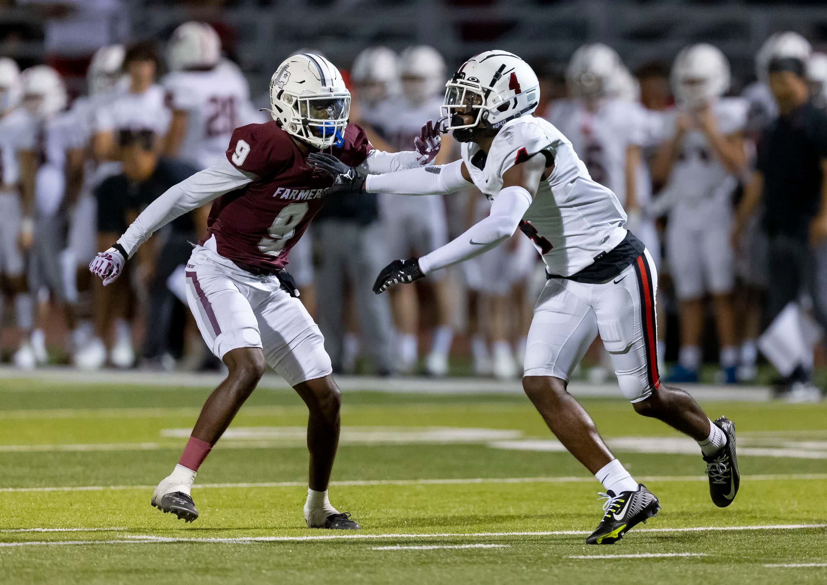Coppell senior defensive back Braxton Myers (4) defends against Lewisville junior wide...