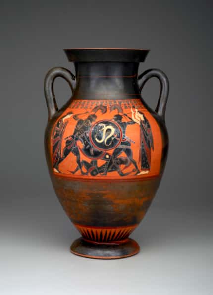 A 6th century B.C. Greek amphora, a type of vessel used for storage, was among the items...