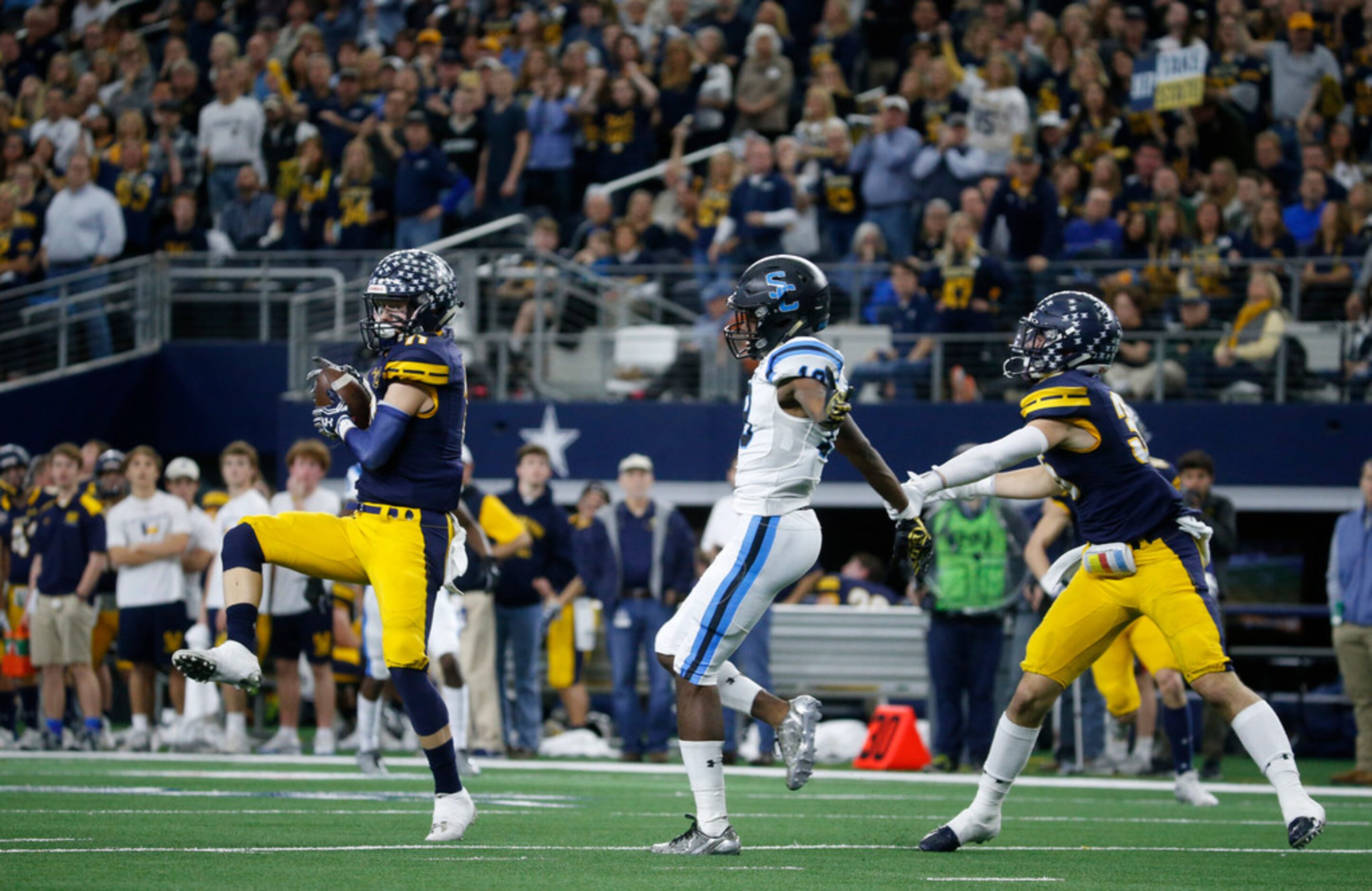 Highland Park's Whit Winfield (11) intercepts a ball intended for Shadow Creek's Carlton...