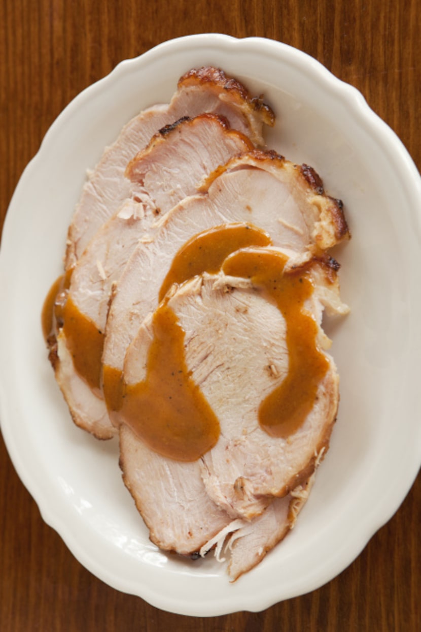 The smoked turkey recipe starts with brining a turkey breast for 24 hours.