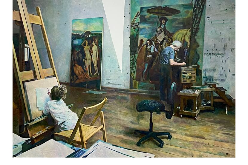 Ilya and Emilia Kabakov's "At the Studio #3," a 2021 oil-on-canvas work, is among the...