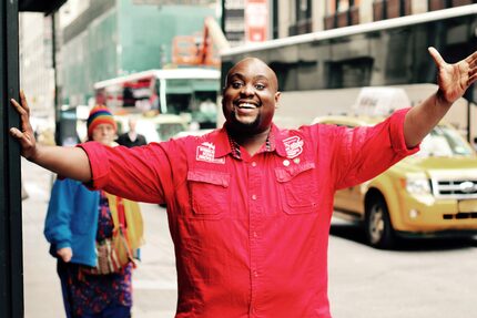 Major Attaway is seen outside the Amsterdam Theater, where he is starring in Aladdin on...