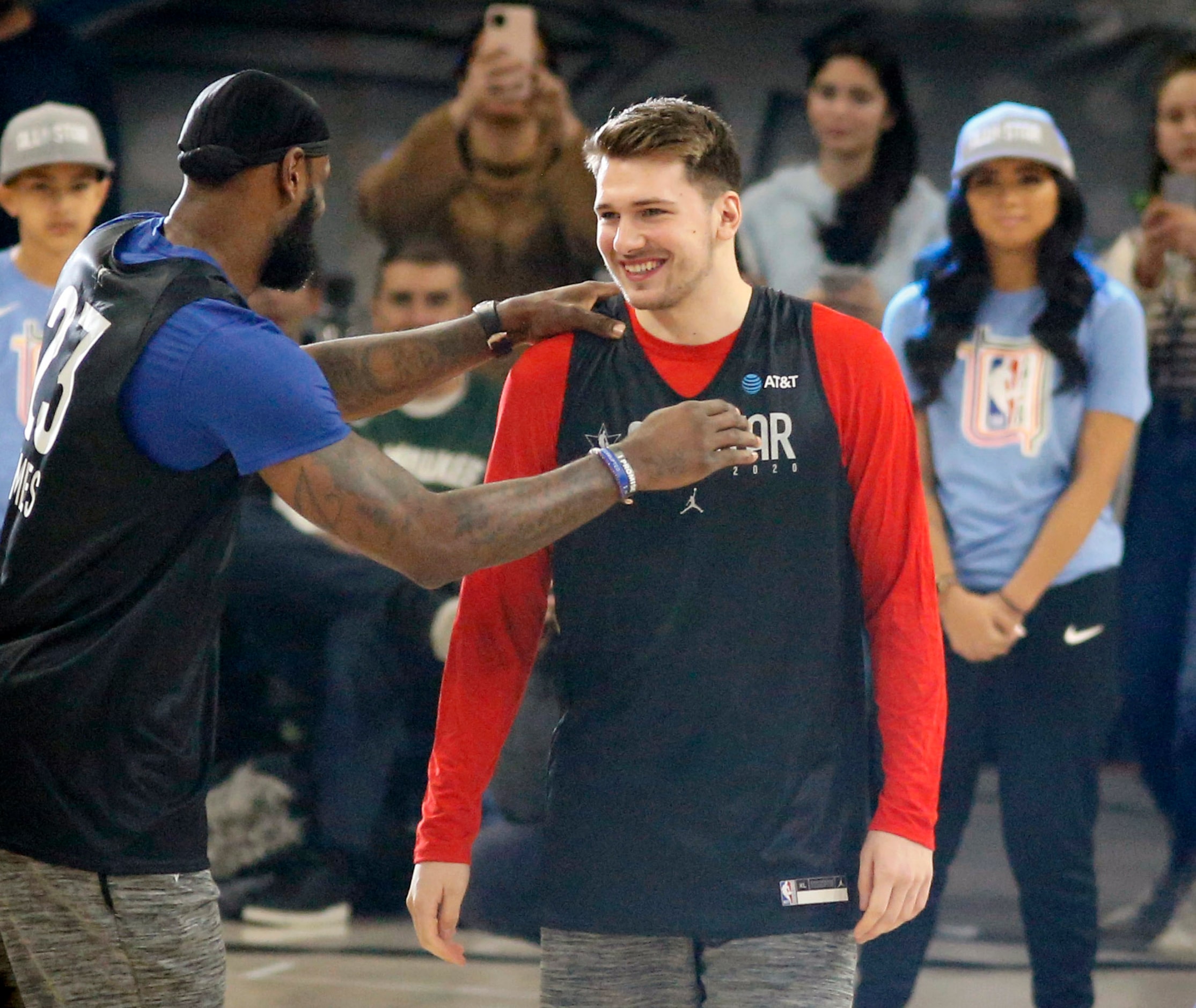 Team LeBron's Los Angeles Lakers LeBron James (23) and Dallas Mavericks forward Luka Doncic...