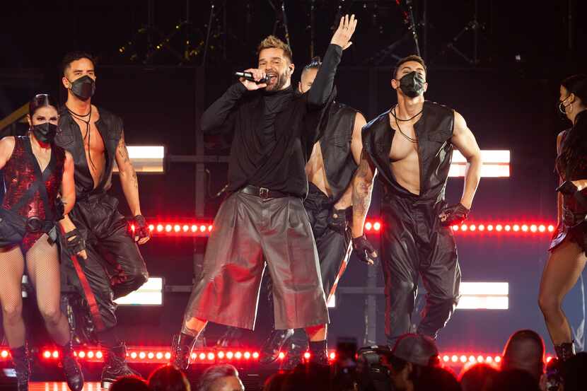 Puerto Rican singer Ricky Martin as he performs in concert at the American Airlines Center...