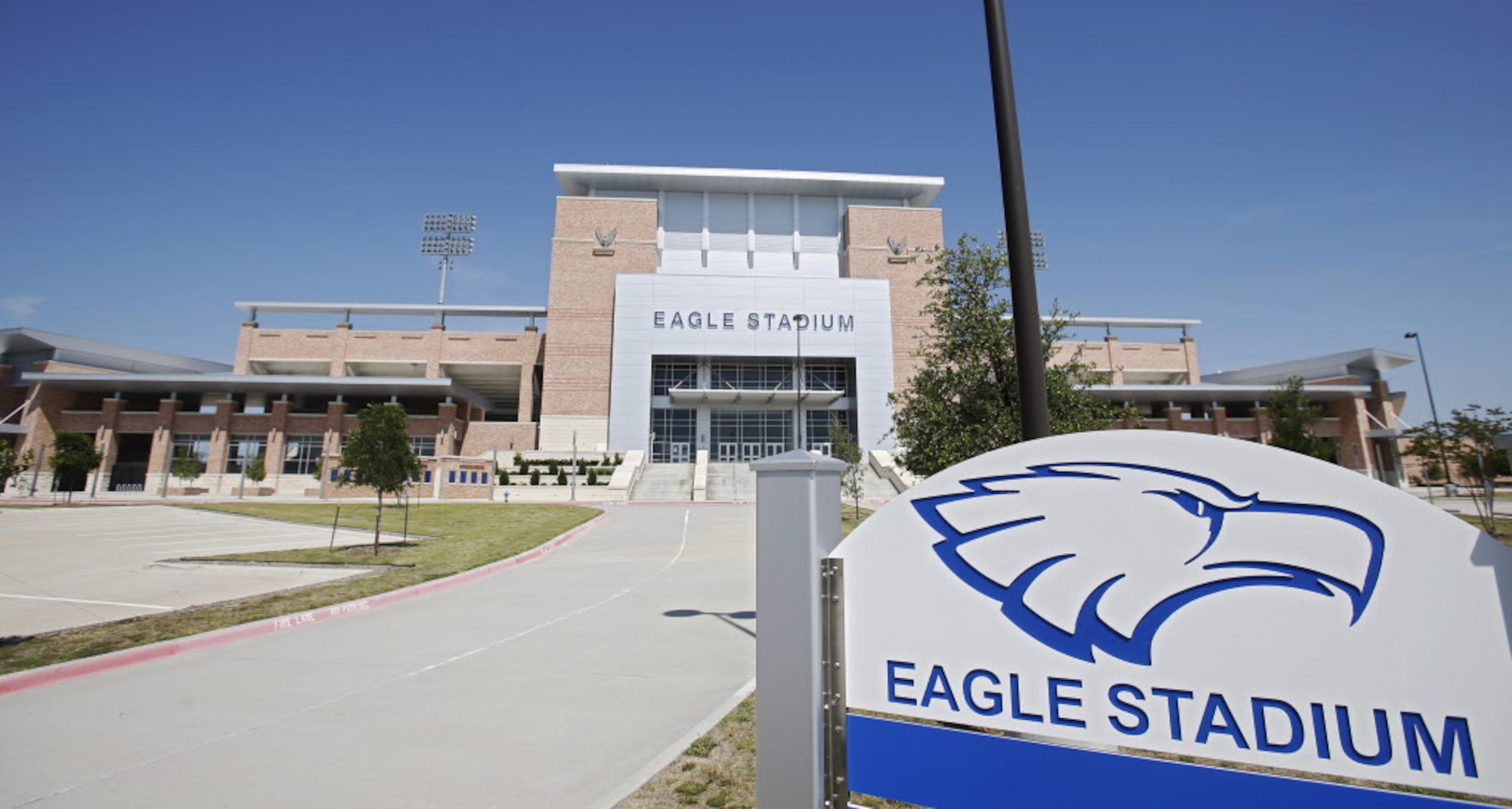 Exterior view of Eagle Stadium in Allen, Texas on May 19, 2014.