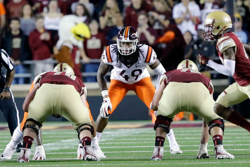 CHESTNUT HILL, MA - OCTOBER 07: Virginia Tech linebacker Tremaine Edmunds (49) is pictured...