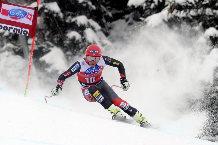 Bode Miller of the USA competes during the Audi FIS Alpine Ski World Cup Men's Downhill on...