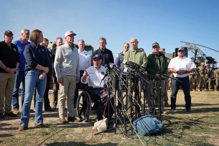 Texas Gov. Greg Abbott spoke as more than a dozen other Republican governors join him at a...