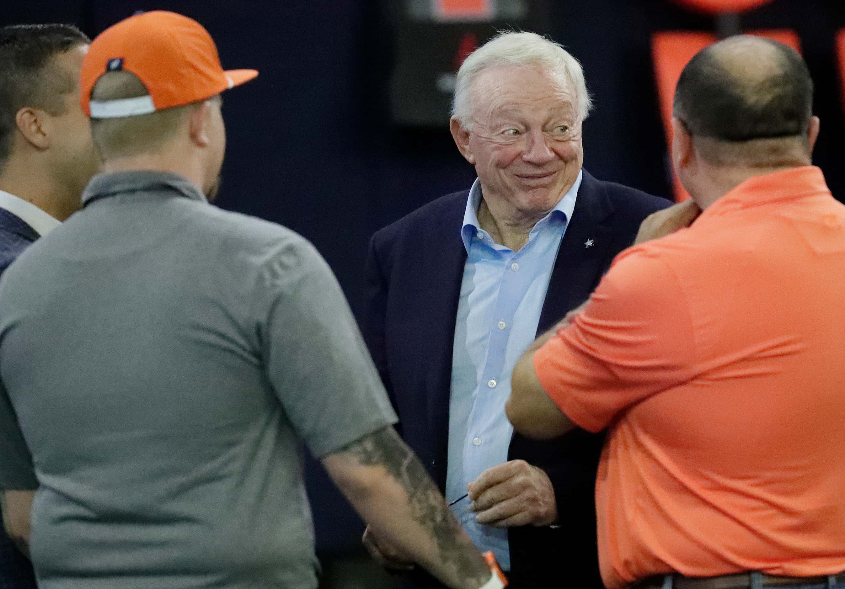 Dallas Cowboys owner Jerry Jones walks the sideline before kickoff of the Jerry Jones...
