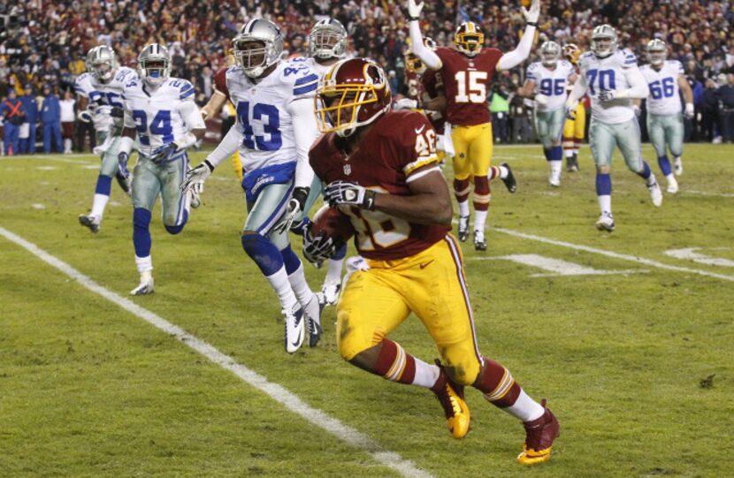 Washington Redskins running back Alfred Morris (46) runs in the end zone for a touchdown in...