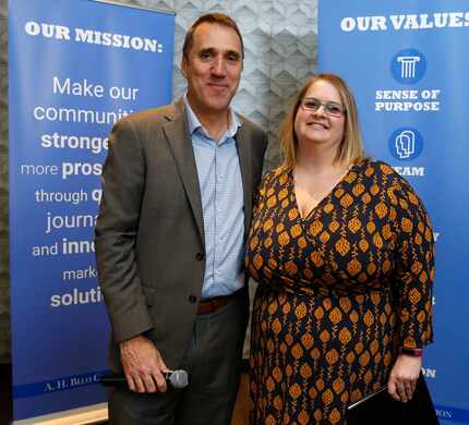 Editor Mike Wilson (from left) with staff writer Jennifer Emily during an awards...