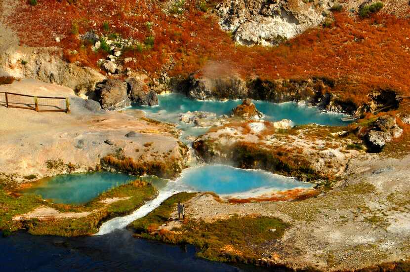 Visitors to Mammoth Lakes, Calif., learn that hot springs are evidence of the volcanic...