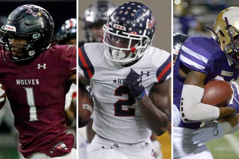 From left to right: Denton's Coco Brown, Denton Ryan's Kalib Hicks, Mansfield Timberview's...