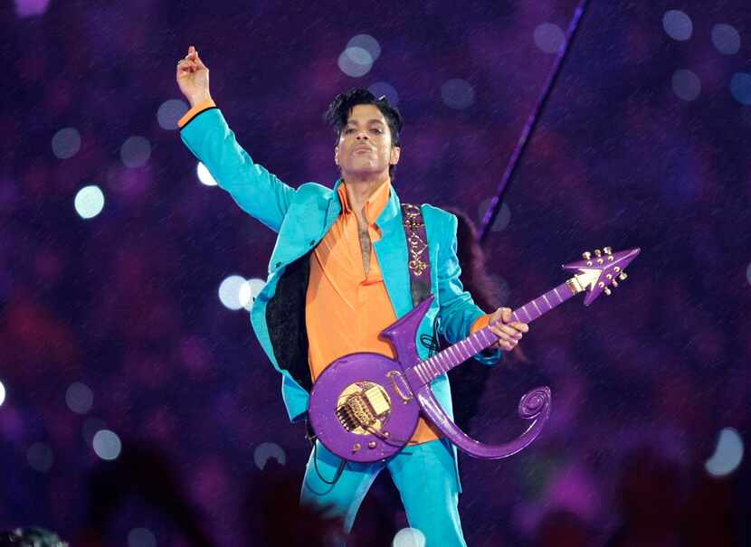 In Feb. 4, 2007, Prince performs during the halftime show at the Super Bowl XLI football...
