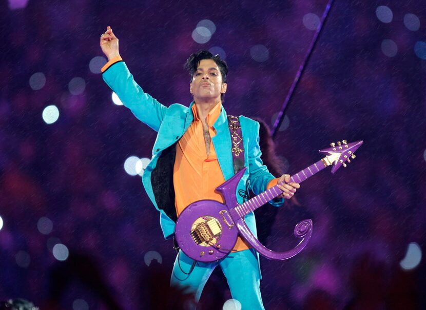 In Feb. 4, 2007, Prince performs during the halftime show at the Super Bowl XLI football...