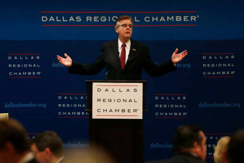 Lt. Gov. Dan Patrick gives a keynote speech during a Dallas Regional Chamber luncheon at the...