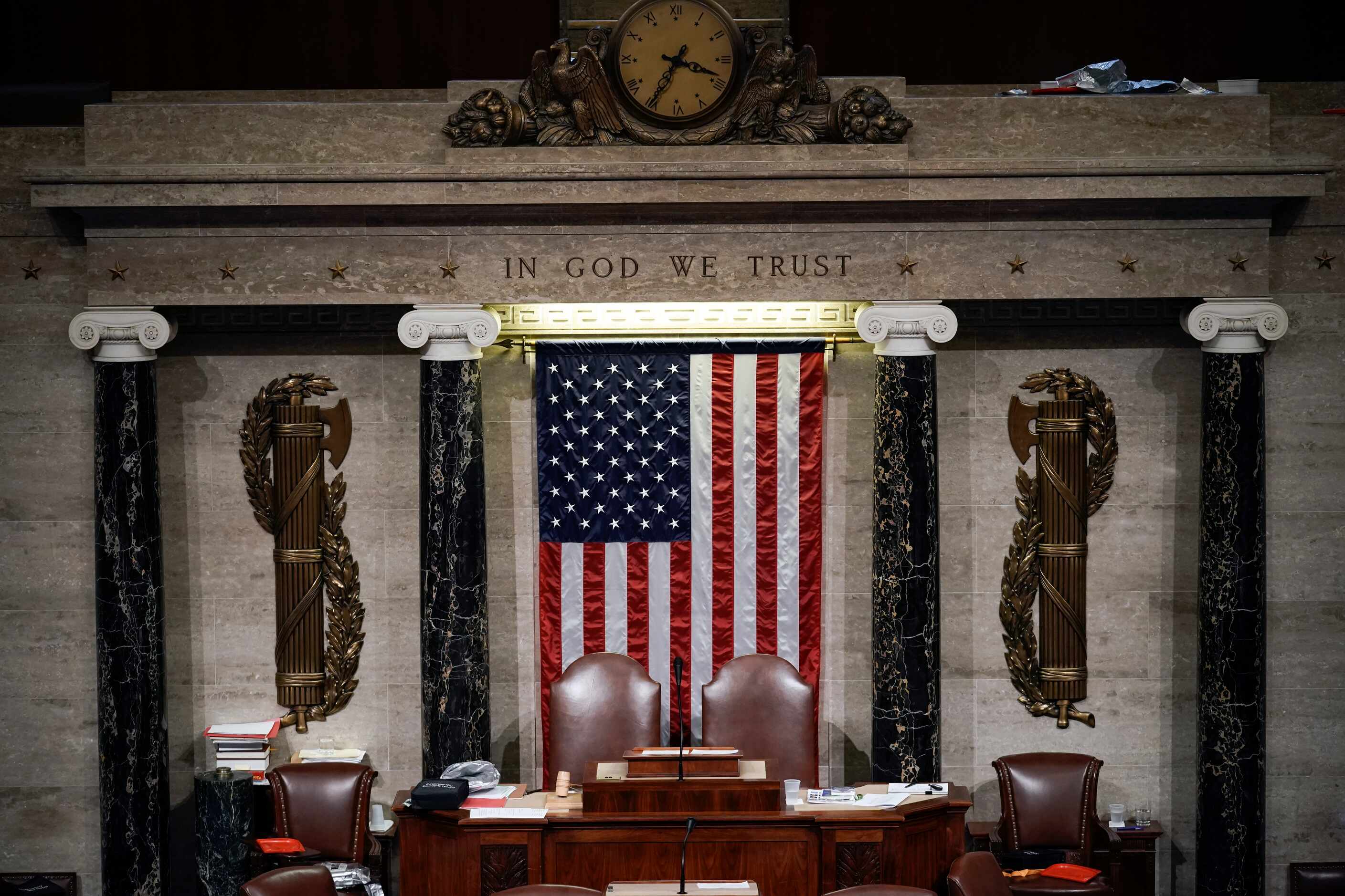 The House Chamber is empty after a hasty evacuation as protesters tried to break into the...