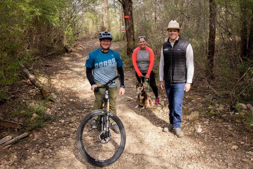 From left, Jacob Nilz, president of DORBA, the Dallas Off-Road Bicycle Association, Maggie...