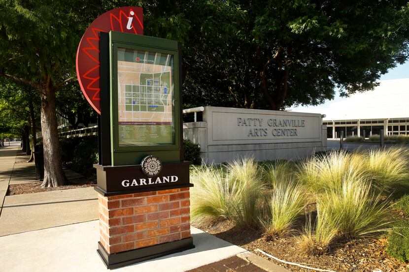 An information kiosk is pictured at Patty Granville Arts Center in downtown Garland, Texas,...