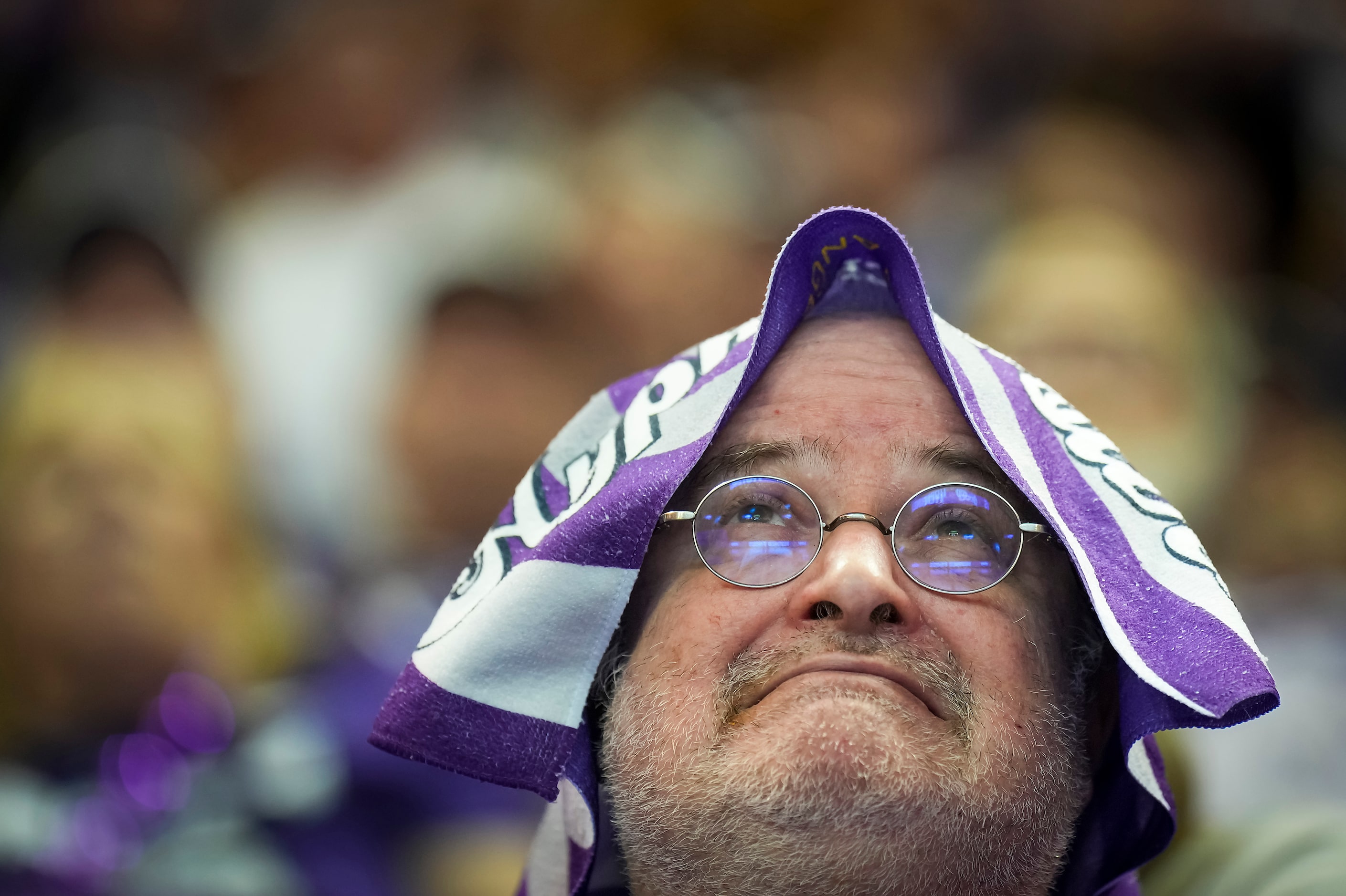 TCU fan Bruce Payne reacts after a first half Horned Frogs interception during a College...