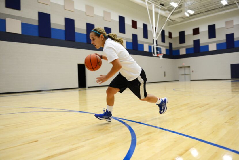 Sophomore basketball player Hannah Moya practices in one of the new gyms at Wylie East High...