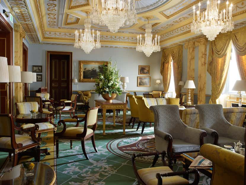Sparkling chandeliers and a sunny palette of colors make The Withdrawing Room at The...