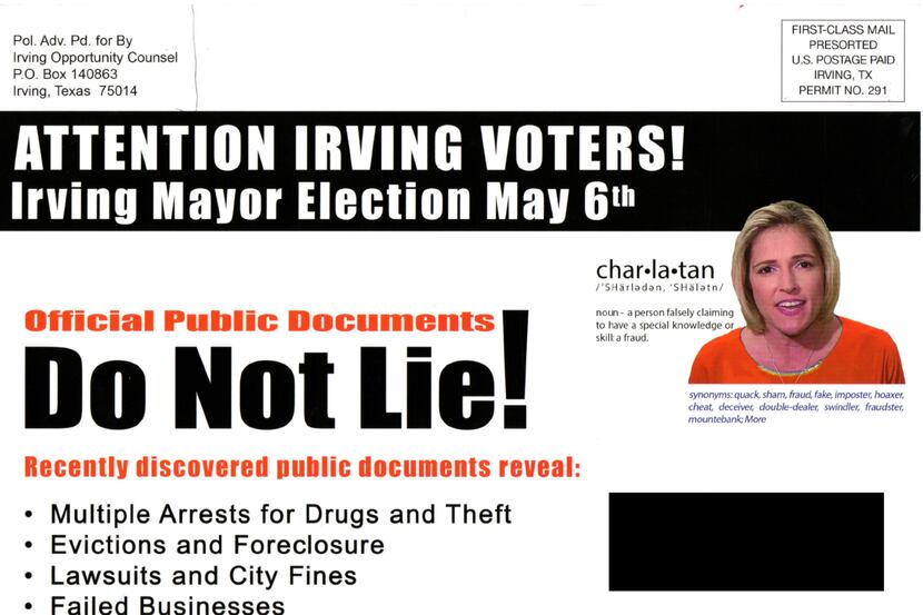 The front side of a political mailer from May 2017 that Dallas Morning News Watchdog Dave...