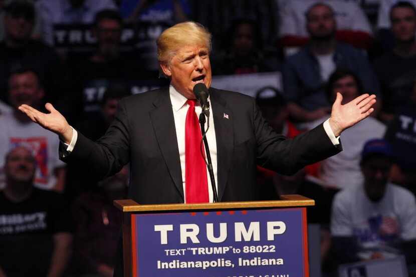 
Donald Trump addresses a campaign rally at the Indiana Farmers Coliseum in Indianapolis. As...