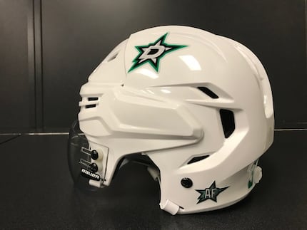 A Stars helmet is pictured with a decal honoring Arlene Forbes.