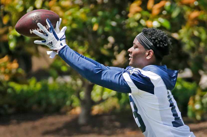 Dallas Cowboys receiver Michael Gallup (13) catches a pass during the Dallas Cowboys rookie...