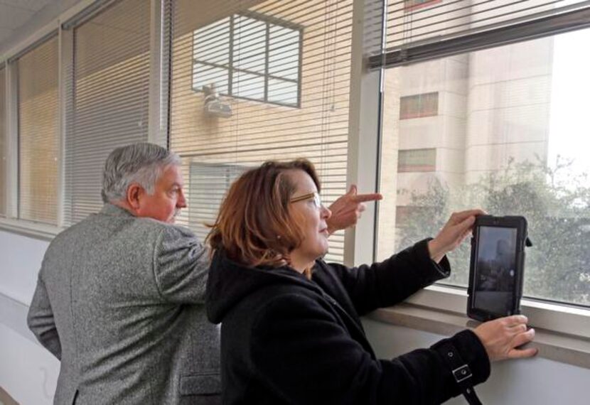 In the current Parkland building, Lou Saksen and project manager Kristina Jones look at the...