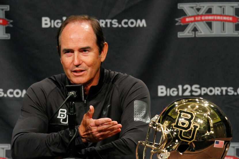 Baylor football coach Art Briles answers questions from the media during the NCAA college...