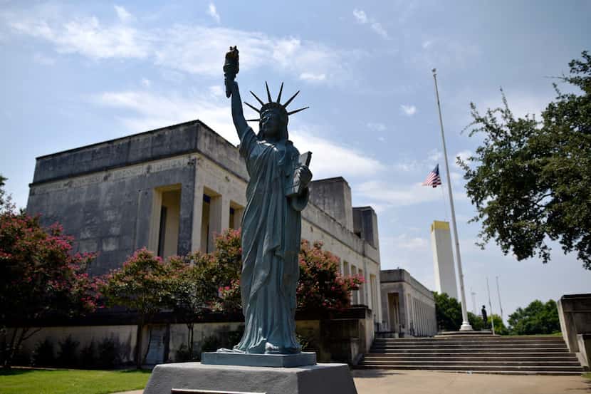 A small Statue of Liberty outside the Hall of State building inside Fair Park in Dallas, on...