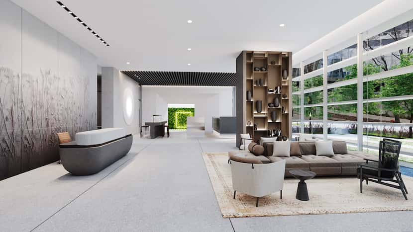 Lobby at Crescent Real Estate's 2811 Maple apartment tower in Uptown Dallas.