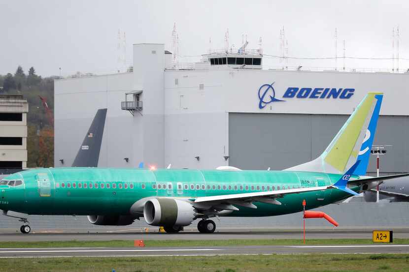 FILE - In this April 10, 2019, file photo a Boeing 737 MAX 8 airplane rolls toward takeoff...