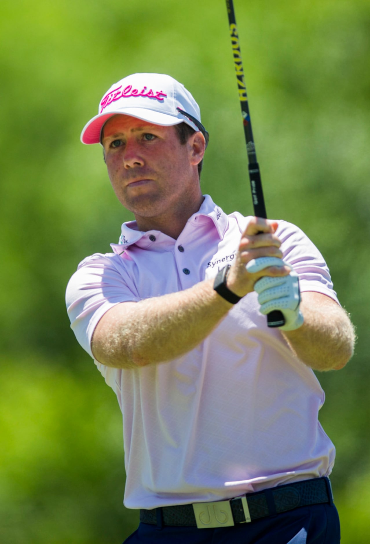 Tyler Duncan tees off at hole 4 during round 4 of the AT&T Byron Nelson golf tournament on...