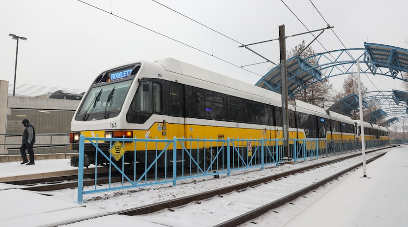 A Dallas Area Rapid Transit train arrives at White Rock Station in Dallas on Tuesday, Jan....