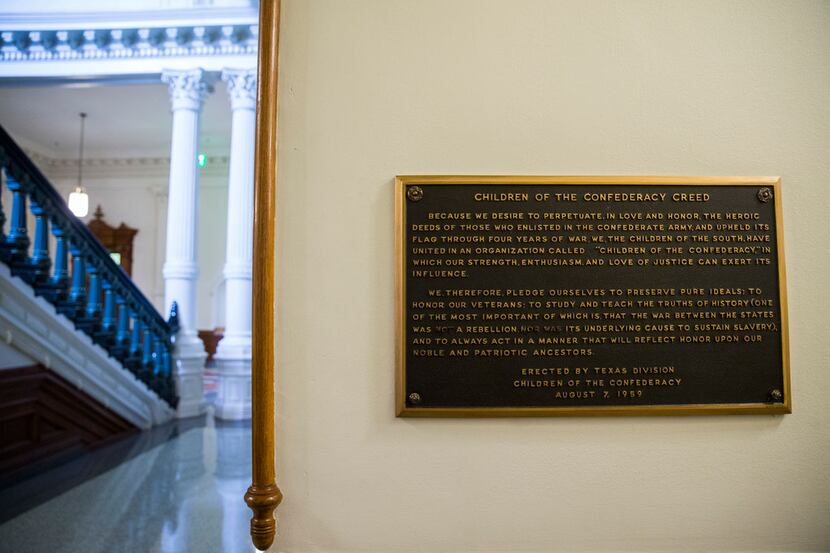 A plaque entitled "Children of the Confederacy Creed" hangs in a hallway on the ground floor...