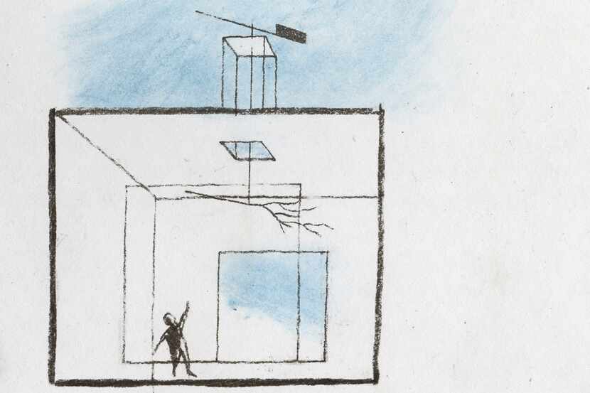 Dallas architect Max Levy sketched these drawings for an imaginary refuge in nature for the...