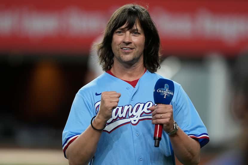 Rhett Miller after singing the national anthem before a baseball game between the Cleveland...
