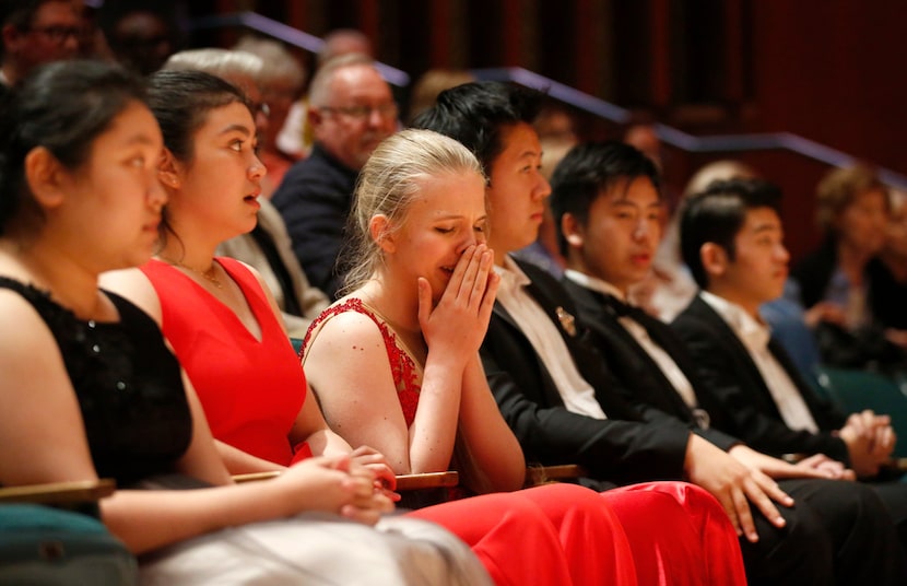 Eva Gevorgyan reacts after being named a finalist at the 2019 Cliburn International Junior...