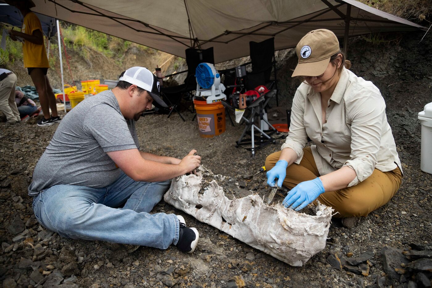 Tabatha Gabay (right), fossil preparator with the Perot Museum of Nature and Science, and...