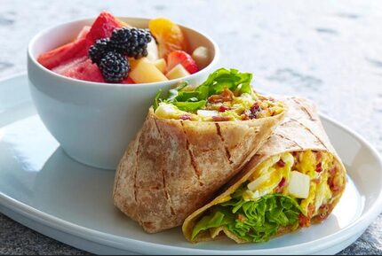 The Dagwood wrap: bacon, egg, potato, arugula, cheddar