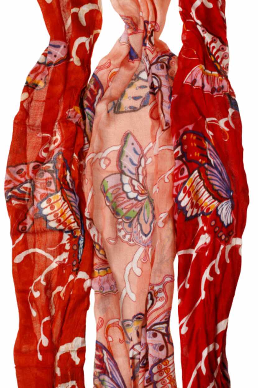 Fringed butterfly scarves, 100 percent cotton, $19.95, Texas Discovery Gardens gift shop
