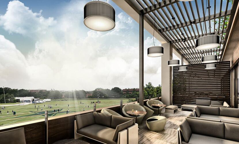This rendering shows the terrace overlooking the Dallas Cowboys' outdoor practice fields at...