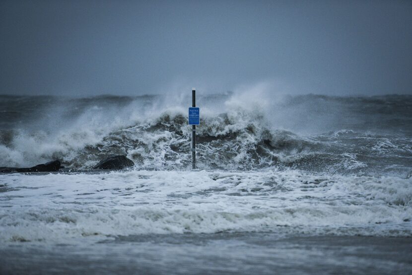  Waves crash on the beach on January 23, 2016 in Cape May, New Jersey. (Photo by Andrew...