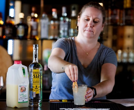 Emily Molino prepares a Big Tex Paloma made with Tequila 512 Blanco and grapefruit soda at...