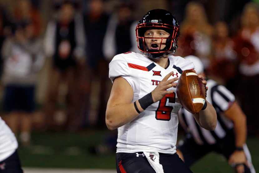 Texas Tech quarterback McLane Carter looks to throw during the first half of an NCAA college...