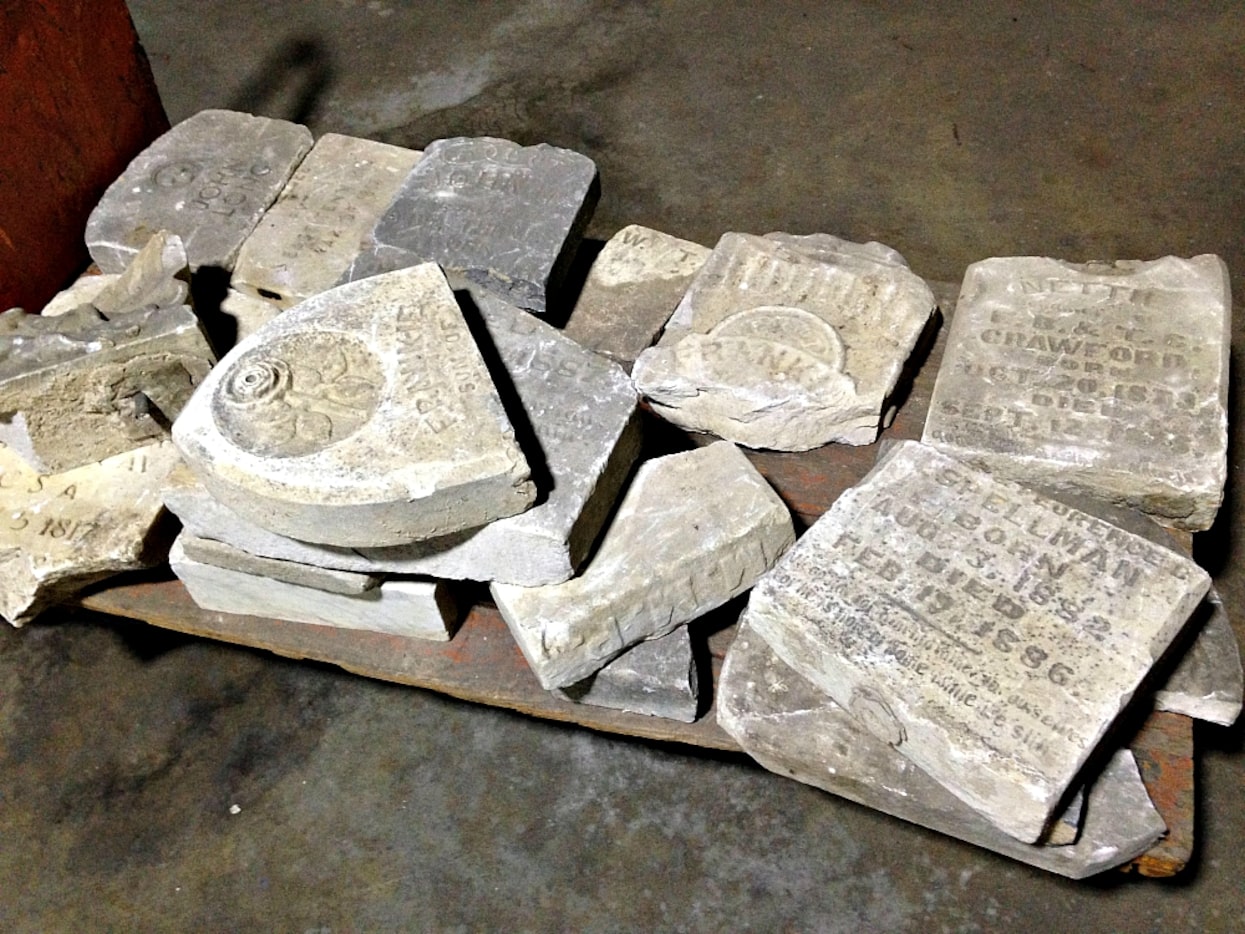 Some of the headstones beneath Dallas City Hall