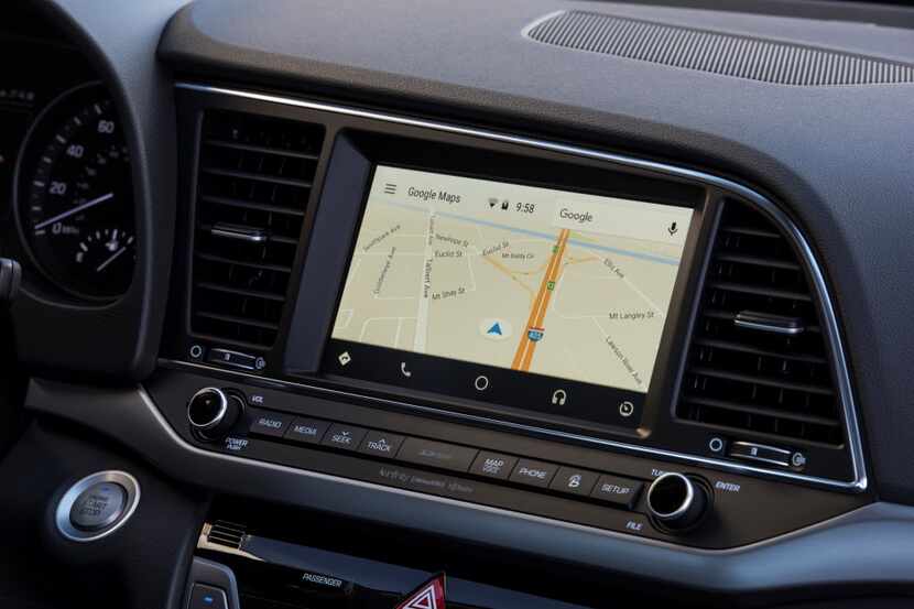The instrument panel on the 2017 Hyundai Elantra has an 8-inch screen that offers Android...